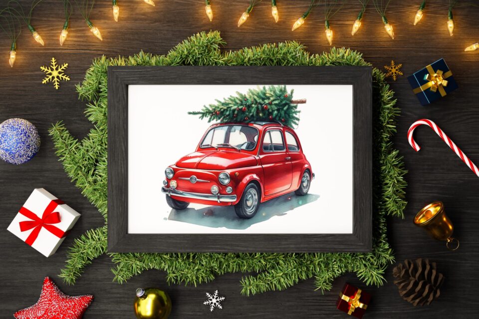 Red Christmas Car - Tablou de Iarnă - imagine 4