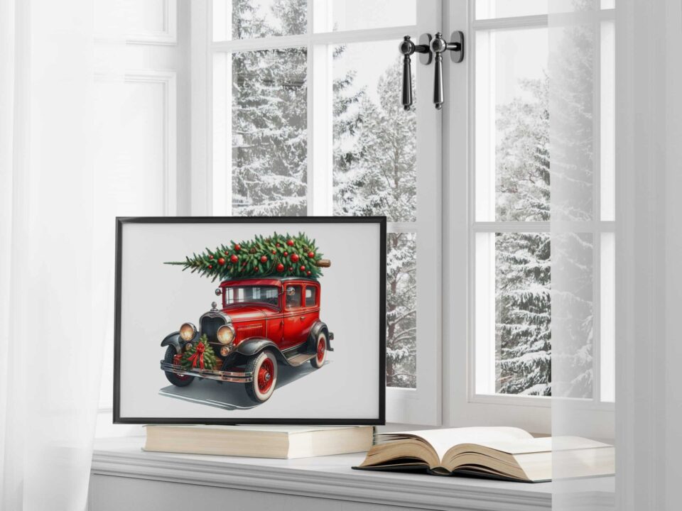 Vintage Red Christmas Car - Tablou de Crăciun - imagine 2