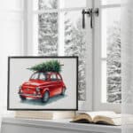 Red Christmas Car - Tablou de Iarnă