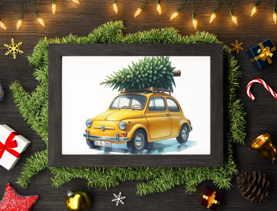 Yellow Christmas Car - Tablou de Sărbători - imagine 3