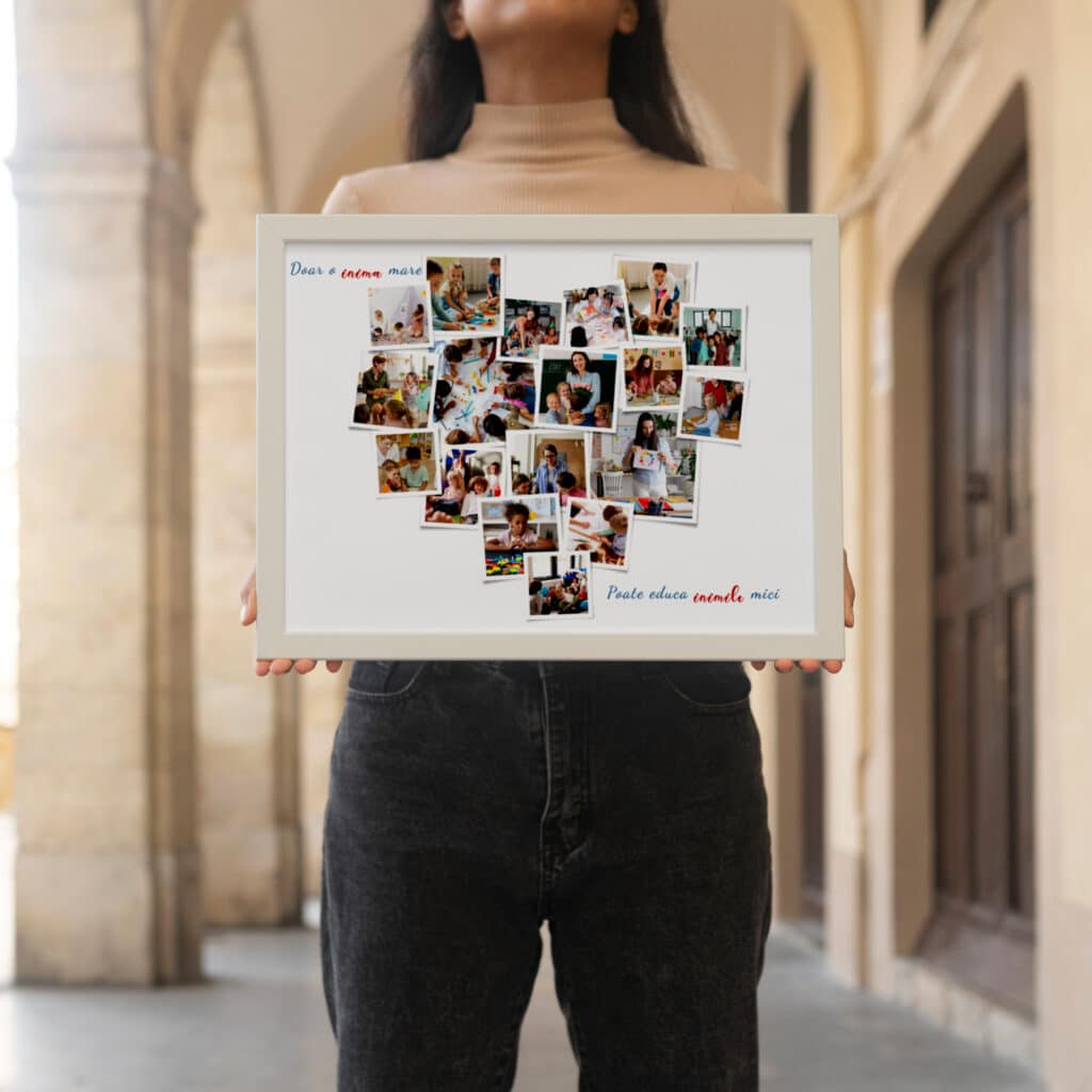 Colaj în formă de inimă cu fotografii educative